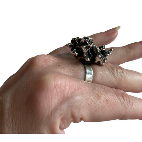 vintage sterling silver and turquoise brutalist style ring size 8 southwestern - Picture 4 of 9